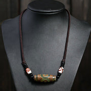 Buddha Stones Tibetan Nine-Eye Dzi Bead Protection String Necklace Necklaces & Pendants BS 6