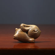 Buddha Stones Green Sandalwood Small Mini Cute Rabbit Bunny Peace Decorations
