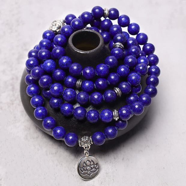 Buddha Stones Lotus Crystal Stone 108 Beads Mala Bracelet (Extra 30% Off | USE CODE: FS30) Mala Bracelet BS Lazurite