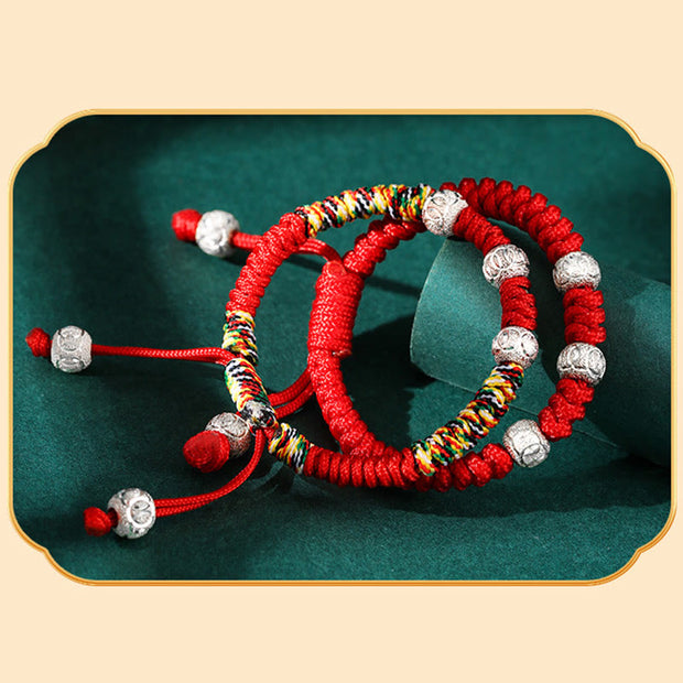 Buddha Stones 925 Sterling Silver King Kong Knot Multicolored Red String Strength Handmade Braided Kids Child Bracelet