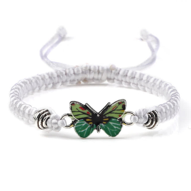 Buddha Stones Butterfly Freedom Love String Charm Bracelet Bracelet BS White-Green Butterfly
