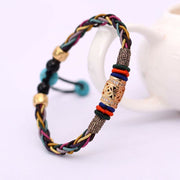 Buddha Stones Tibetan Handmade Eight Thread Knot Copper Coin Luck Weave String Bracelet Bracelet BS 2