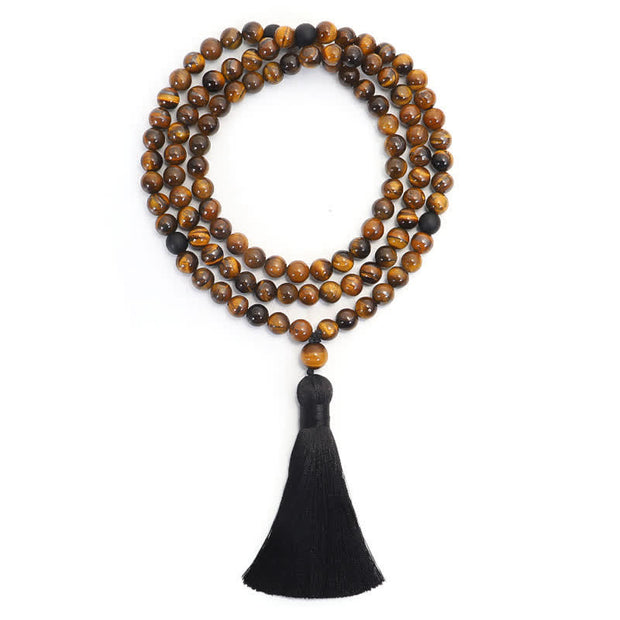 Buddha Stones 108 Beads Mala Tiger Eye Protection Tassel Bracelet Mala Bracelet BS Necklace