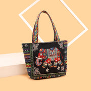Buddha Stones Elephant Butterfly Embroidered Large Capacity Canvas Tote Bag Shoulder Bag Bag BS 14