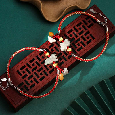 Fengshui Tiger Natural Green Jade Red String Bracelet-2022 Tiger Year Red