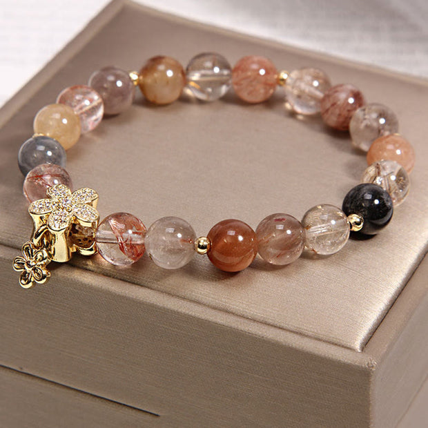 Buddha Stones Multicolored Rutilated Quartz Citrine Wealth Protection Flower Bracelet Bracelet BS 3