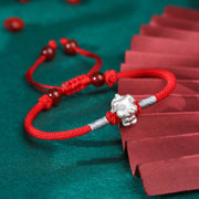 Buddha Stones 999 Sterling Silver Chinese Zodiac Luck Strength Red String Bracelet Bracelet BS Dog(Bracelet Size 15.5cm+8cm)