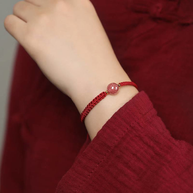 Buddha Stones Natural Strawberry Quartz Crystal Love Red String Weave Bracelet Anklet Bracelet BS 9