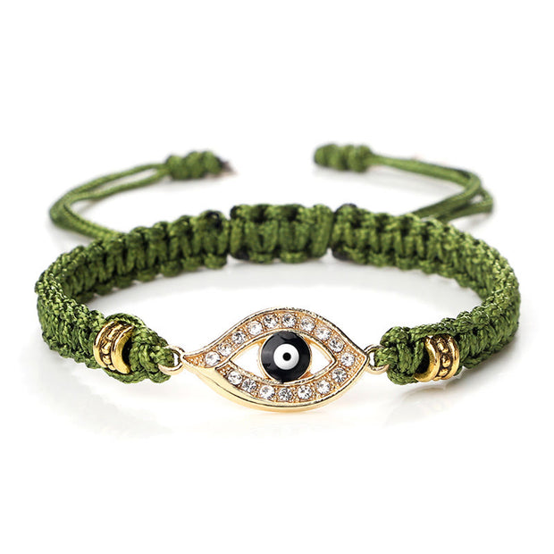 Buddha Stones Evil Eye Keep Away Evil Spirits String Bracelet Bracelet BS Green Black Evil Eye Gold Border
