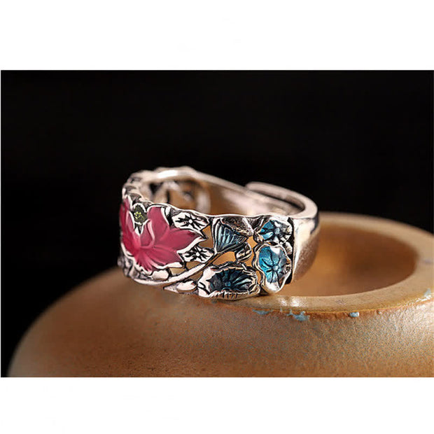 Buddha Stones 925 Sterling Silver Lotus Koi Fish Enlightenment Ring Rings BS 5