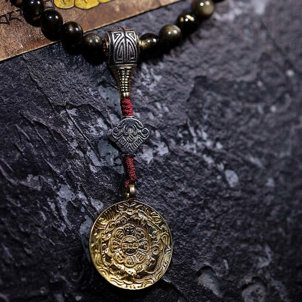 Buddha Stones 108 Mala Beads Gold Sheen Obsidian Tiger Eye Eagle's Eye Stone Wealth Bracelet Mala Bracelet BS 20