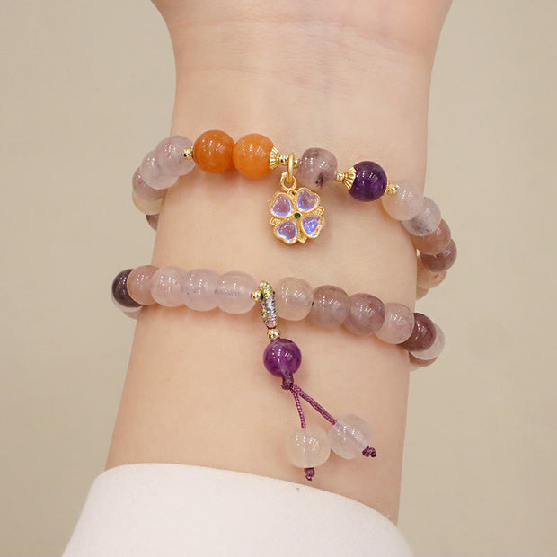 Buddha Stones Natural Purple Golden Silk Jade Violet Flower Bead Charm Wealth Bracelet Bracelet BS 11