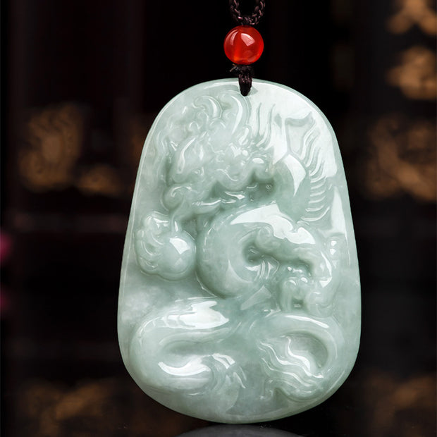 Buddha Stones Chinese Zodiac Flying Dragon Jade Protection Necklace String Pendant Necklaces & Pendants BS 5