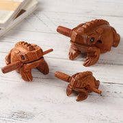 Buddha Stones Handcrafted FengShui Wealth Luck Frog Mini Wooden Croaking Frog Guiro Decoration