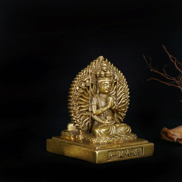 Buddha Stones Chenrezig Thousand-handed Avalokitesvara Figurine Double-sided Kuan Yin Bodhisattva Protection Solid Copper Statue Decoration Decorations BS 5