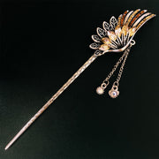 Buddha Stones Phoenix Feather Crystal Tassels Confidence Hairpin Hairpin BS Silver Champagne