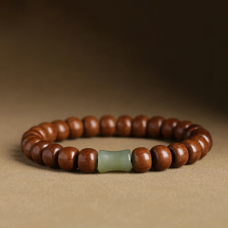 Buddha Stones Natural Abelia Biflora Wood Hetian Jade Bamboo Bead