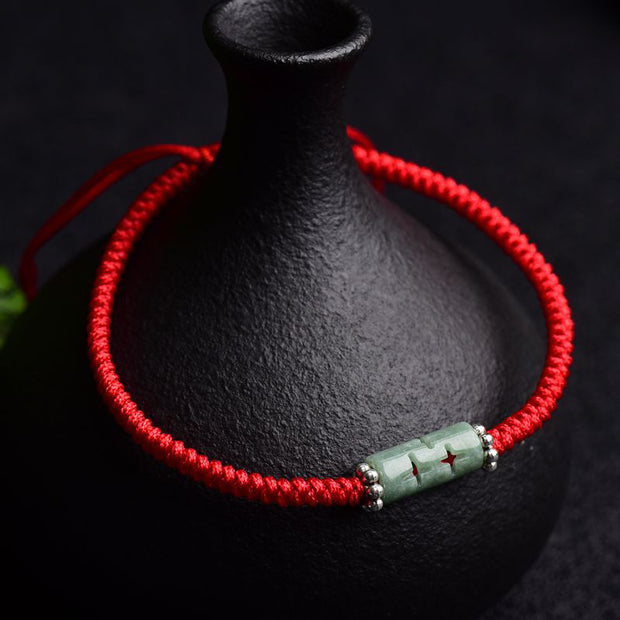 Buddha Stones Natural Jade Companion Lucky Red String Bracelet