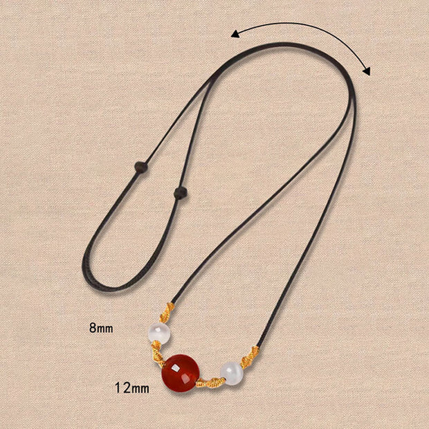 Buddha Stones Natural Red Agate Cat Eye Calm Braided String Bracelet Necklace Pendant Bracelet Necklaces & Pendants BS 10
