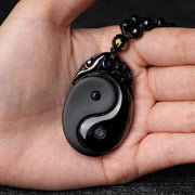 Buddha Stones Natural Black Obsidian Yin Yang Fulfilment Strength Necklace Pendant Necklaces & Pendants BS 7