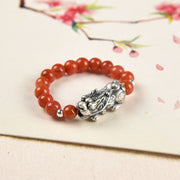 Buddha Stones 925 Sterling Silver Natural Garnet Moonstone Red Agate PiXiu Wealth Ring Ring BS Red Agate PiXiu