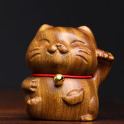 Buddha Stones Green Sandalwood Small Mini Cute Lucky Cat Peace Decorations Decorations BS 3