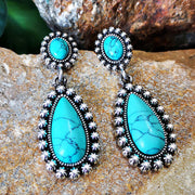 Buddha Stones Bohemian Oval Waterdrop Turquoise Love Drop Dangle Earrings