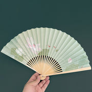 Buddha Stones Lotus Flowers Leaf Koi Fish Handheld Paper Bamboo Folding Fan Folding Fan BS 2