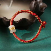 Buddha Stones 999 Gold Hetian White Jade Om Mani Padme Hum Fu Character Luck Braided Bracelet Bracelet BS Red Gold 23cm