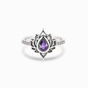 Buddhastoneshop 925 Sterling Silver Lotus Zircon Blessing Protection Ring