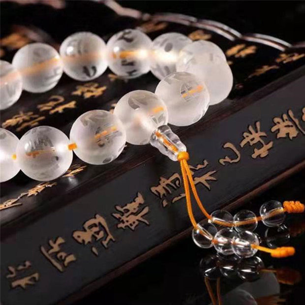 Buddha Stones Tibet White Crystal Black Onyx Om Mani Padme Hum Meditation Bracelet Bracelet BS 4