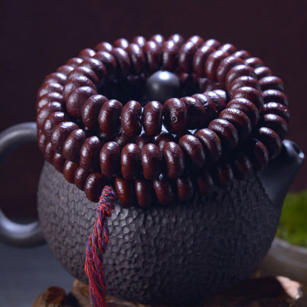 Buddha Stones Natural Tibet 108 Mala Beads Purple Bodhi Seed Wealth Bracelet Mala Bracelet BS 1