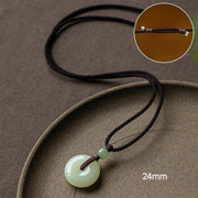 Buddha Stones Natural Round Jade Peace Buckle Luck Prosperity Necklace Pendant Necklaces & Pendants BS Adjustable String 72cm 24mm