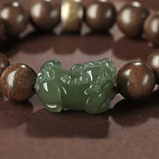 Buddha Stones 925 Sterling Silver Brunei Agarwood PiXiu Jade Peace Strength Bracelet Bracelet BS 10