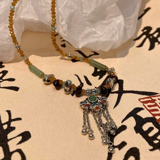 Buddha Stones Tibetan Crystal Stone Copper Luck Tassel Necklace Pendant Necklaces & Pendants BS 5
