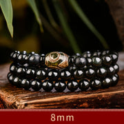 Buddha Stones 108 Beads Black Obsidian Dzi Bead Tiger Eye Agate Healing Mala Bracelet Bracelet BS Dzi Bead 8mm-3 Circles (Male)