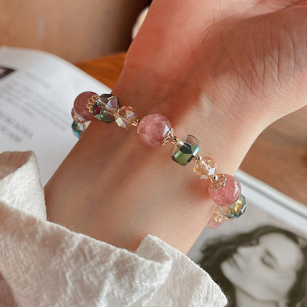 Buddha Stones Natural Strawberry Quartz Colorful Crystal Positive Bracelet Bracelet BS 10