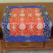 Buddha Stones Brocade Prayer Altar Flower Vajra Dragon Pattern Auspicious Symbols Table Runner Prayer Altar BS Blue&Red Flower 70*70cm