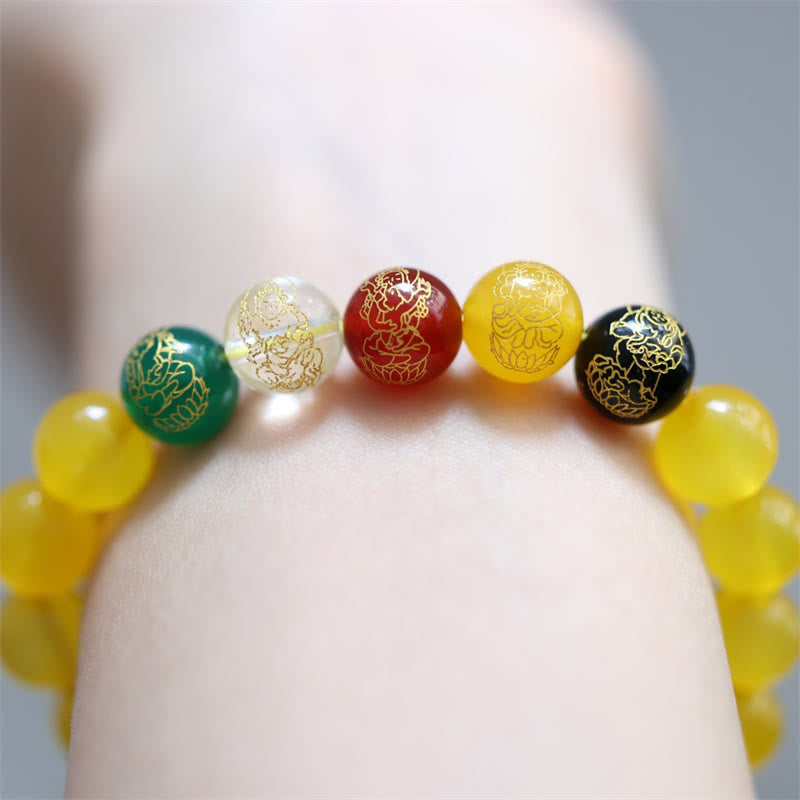 ✳omamori✳ Tibet 五色 ✡ 四神 ブレスレット Buddha Stones Five Elements God of Wealth Various Agate Crystal