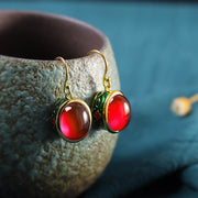 Buddha Stones Round Red Corundum Confidence Hook Drop Dangle Earrings Earrings BS 1