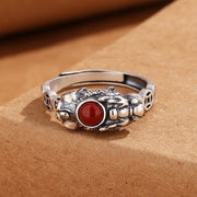 Buddha Stones PiXiu Copper Coin Red Agate Wealth Luck Ring
