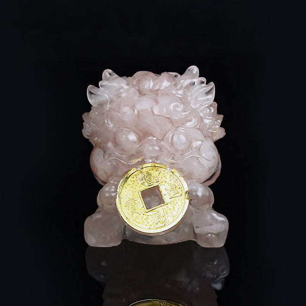 Buddha Stones Handmade Cute PiXiu Gold Coin Crystal Fengshui Energy Wealth Fortune Home Decoration Decorations BS Pink Crystal(Charm♥Popularity)
