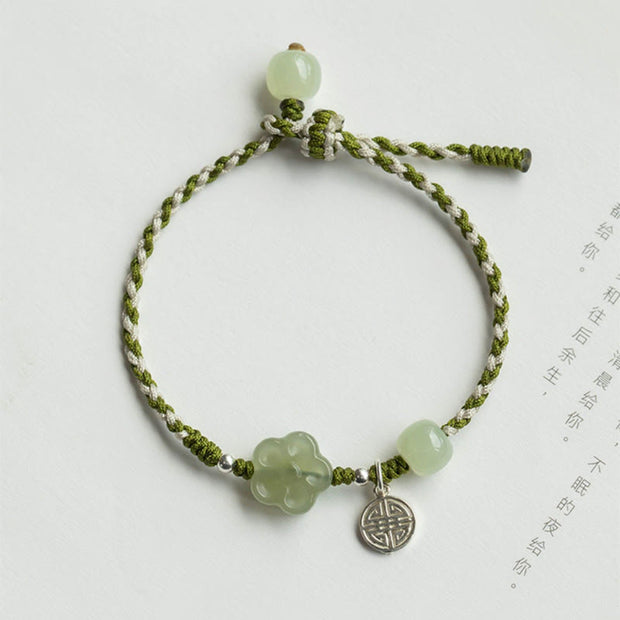 Buddha Stones Handmade Plum Blossom Flower Jade Luck Prosperity Braided Bracelet Bracelet BS 1
