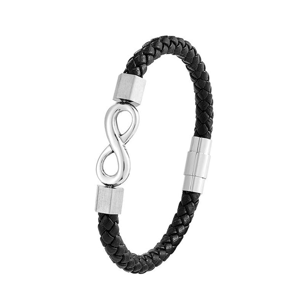 Buddha Stones Endless Knot Titanium Steel Infinity Leather Weave Balance Bracelet Bracelet BS 14