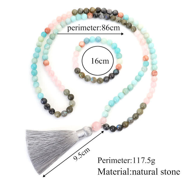 108 Mala Beads Amazonite Black Glitter Stone Positive Tassel Bracelet (Extra 30% Off | USE CODE: FS30) Mala Bracelet BS 23