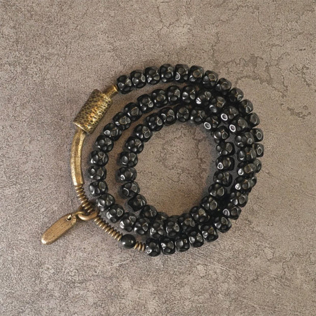 Buddha Stones Retro Coconut Shell Copper Happiness Triple Wrap Bracelet Bracelet BS 5