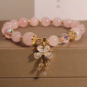 Buddha Stones Aquamarine Pink Crystal Healing Zircon Butterfly Charm Bracelet Bracelet BS Pink Crystal(Soothing♥Warmth)