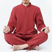 Buddha Stones Spiritual Zen Meditation Yoga Prayer Practice Cotton Linen Clothing Men's Set Clothes BS Red XXXL