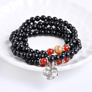 Chinese Zodiac 108 Beads Black Obsidian Red Agate Mala Bracelet Mala Bracelet BS 7