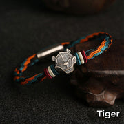 Buddha Stones Handmade 999 Sterling Silver Year of the Dragon Chinese Zodiac Protection Colorful Reincarnation Knot Rope Bracelet Bracelet BS Tiger 19cm